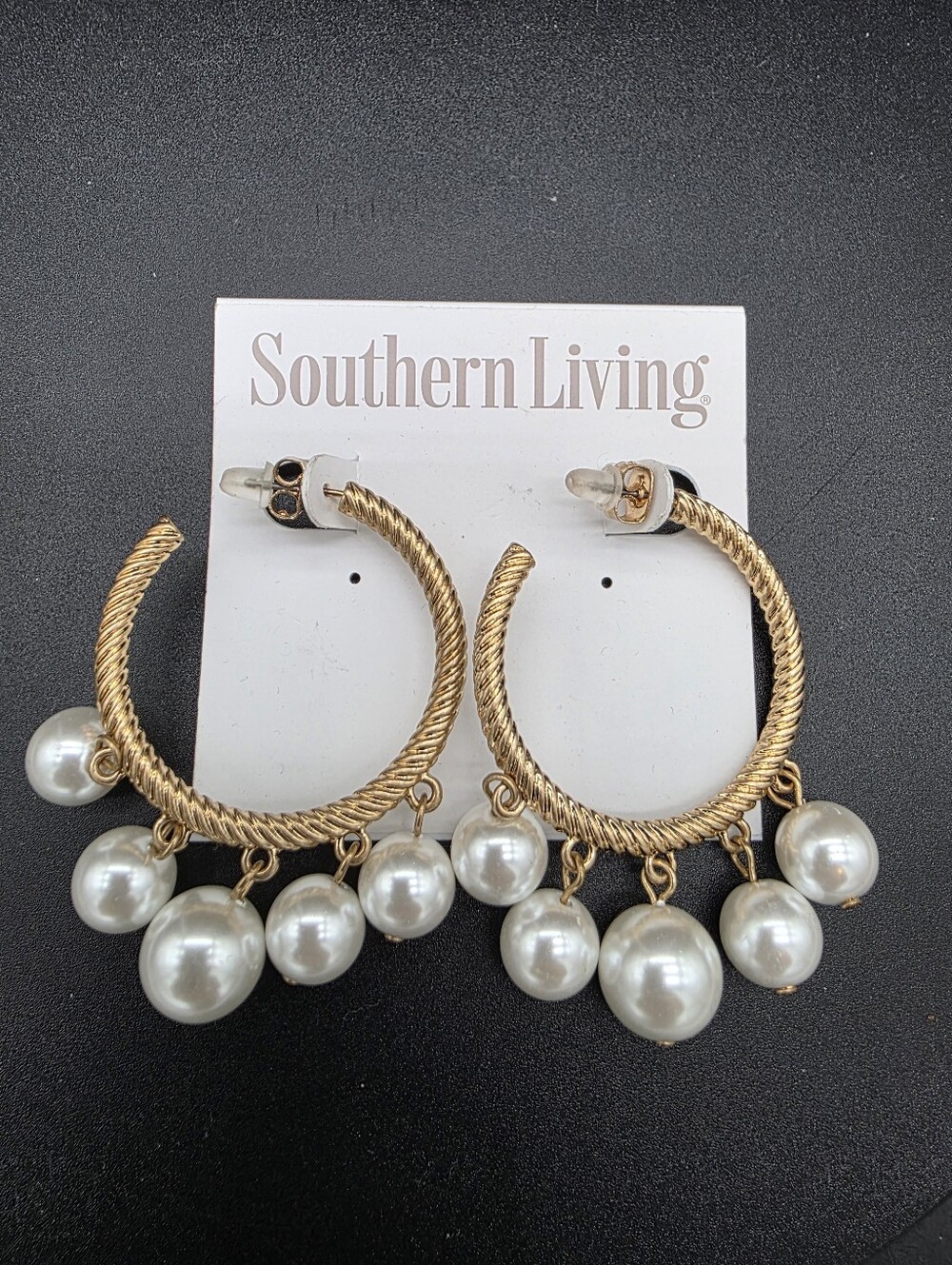 Southern Living Gold-Tone Rope Hoop Earrings with White Pearl Drops